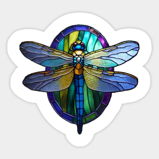 Stained Glass Dragonfly Oval Sticker